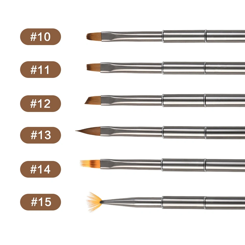 Customized Synthetic Hair Poly Gel Nail Set Travel Metal Sliver Handle  Painting UV Gel Liner Nail Brush Set