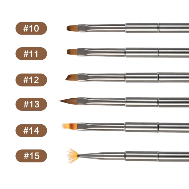 Customized Synthetic Hair Poly Gel Nail Set Travel Metal Sliver Handle  Painting UV Gel Liner Nail Brush Set