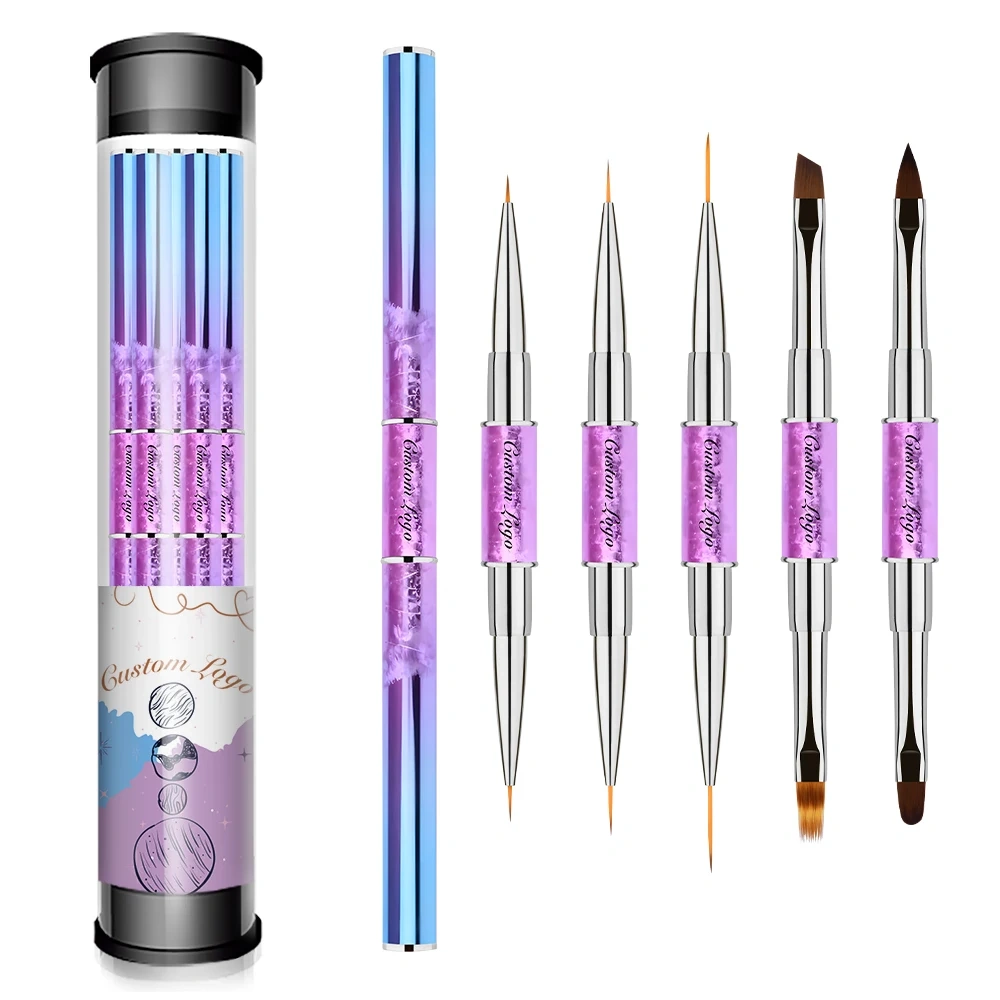 New Design Custom 5 PCS Gel Polish Brush for Nails Gradient Handle 3D Liner Oval Flat Nail Art Brush Set