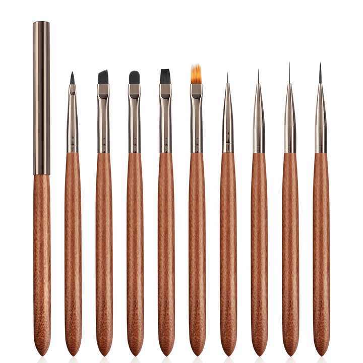 9pcs Set Nylon Hair Gel Nail Brush Set Wood Handle Stroke Liner 7 9 11m Ombre Nail Art Brush