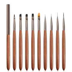 9pcs Set Nylon Hair Gel Nail Brush Set Wood Handle Stroke Liner 7 9 11m Ombre Nail Art Brush
