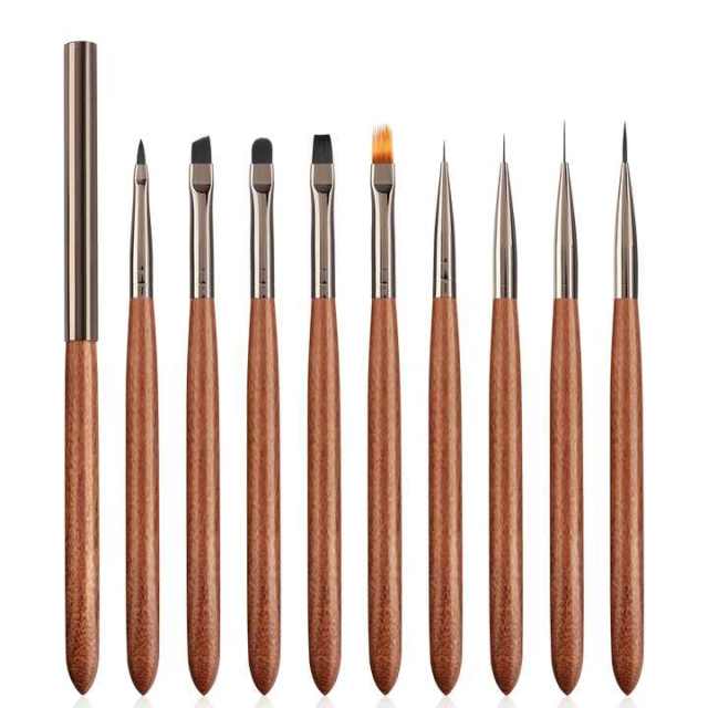 9pcs Set Nylon Hair Gel Nail Brush Set Wood Handle Stroke Liner 7 9 11m Ombre Nail Art Brush