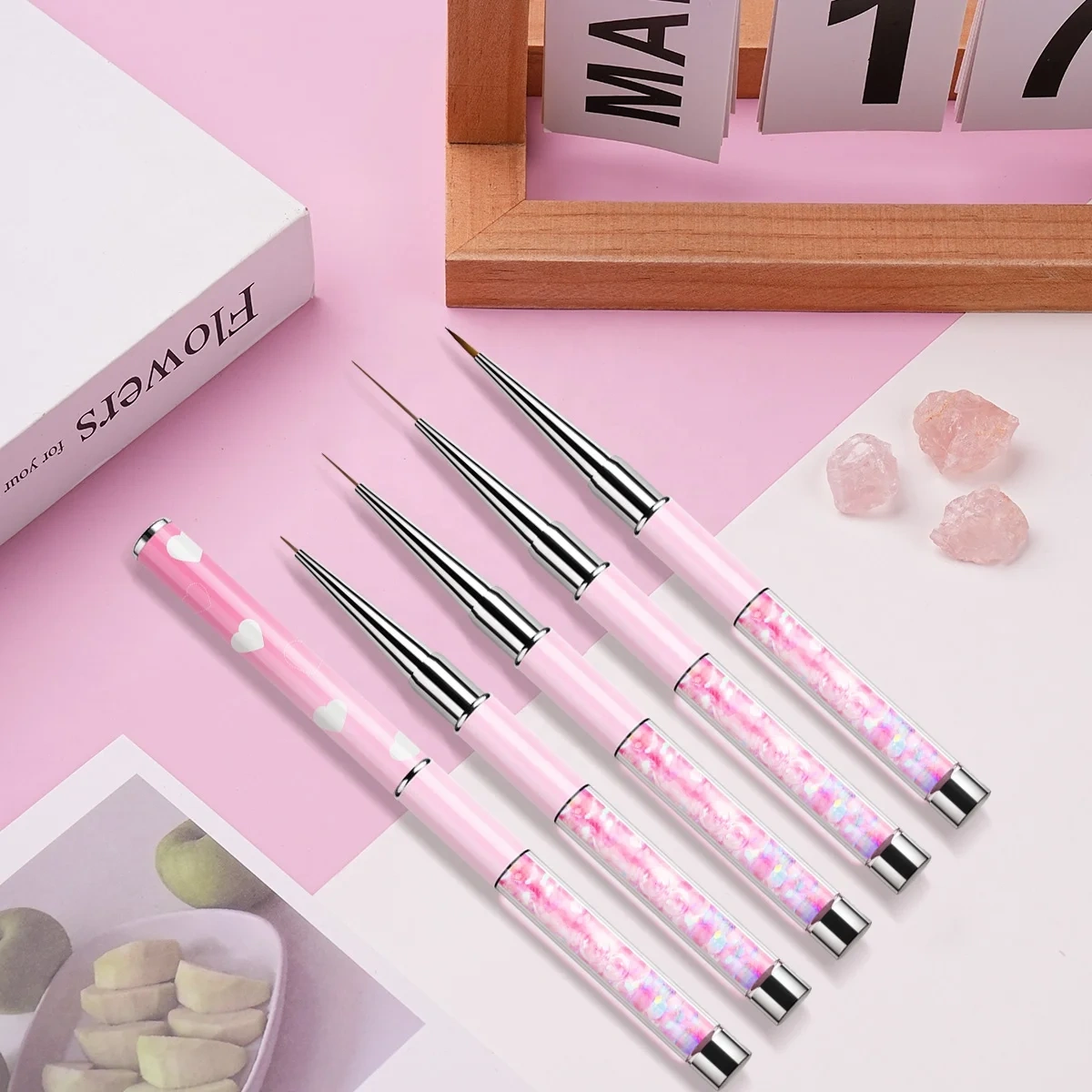 Customized LOGO Kolinsky and Nylon Gold Metal Handle Nail Brush Set Painting UV Gel Nail at Liner Brush
