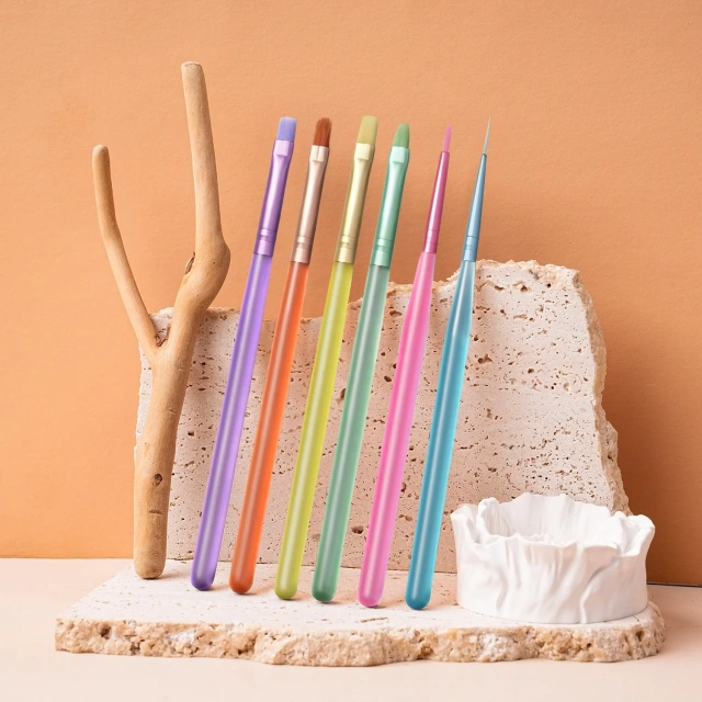 Popular Rainbow Custom Nail Art Gel Liner Stroke French Brush 6pcs Set Nylon Matte Handle Professional Nail Art Brush