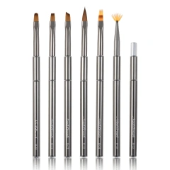 Customized Synthetic Hair Poly Gel Nail Set Travel Metal Sliver Handle  Painting UV Gel Liner Nail Brush Set