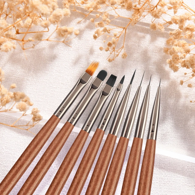 9pcs Set Nylon Hair Gel Nail Brush Set Wood Handle Stroke Liner 7 9 11m Ombre Nail Art Brush