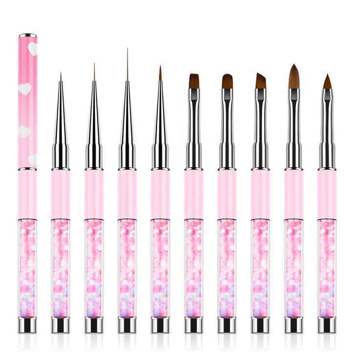 Customized LOGO Kolinsky and Nylon Gold Metal Handle Nail Brush Set Painting UV Gel Nail at Liner Brush
