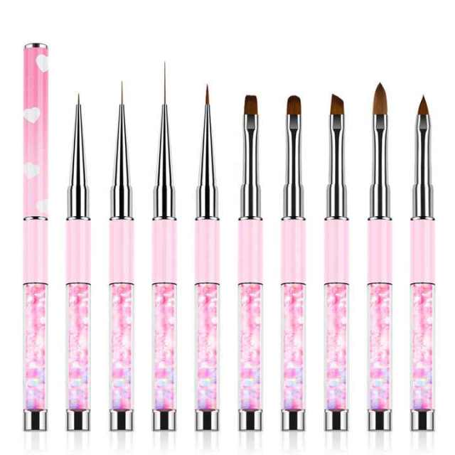 Customized LOGO Kolinsky and Nylon Gold Metal Handle Nail Brush Set Painting UV Gel Nail at Liner Brush