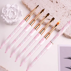 Hot Sale Custom Pink Marble Handle 3D Liner Oval Flat Detail Gel Polish Nail Art Brushes