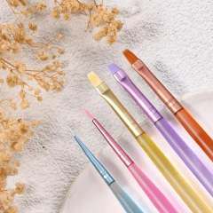 Popular Rainbow Custom Nail Art Gel Liner Stroke French Brush 6pcs Set Nylon Matte Handle Professional Nail Art Brush