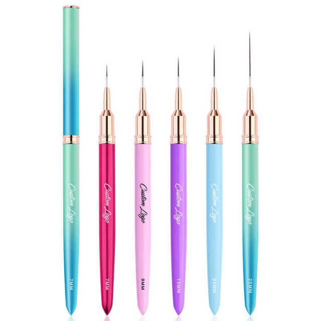 5 Color in 1 Set Nail Liner Pen Custom Logo Nail Art Brushes Super Thin Liner 7mm 9mm 15mm 20mm 25mm Liner Nail Art Brush Set