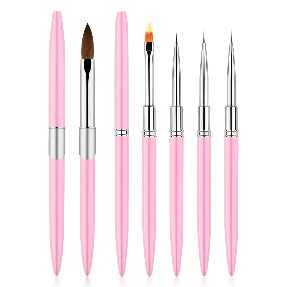Best Pure Beauty Personalized 100% Kolinsky Sable Pink Nail Acrylic Brush with Manicure Tool UV Gel Nail Art Drawing Pen Kit