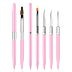 Best Pure Beauty Personalized 100% Kolinsky Sable Pink Nail Acrylic Brush with Manicure Tool UV Gel Nail Art Drawing Pen Kit