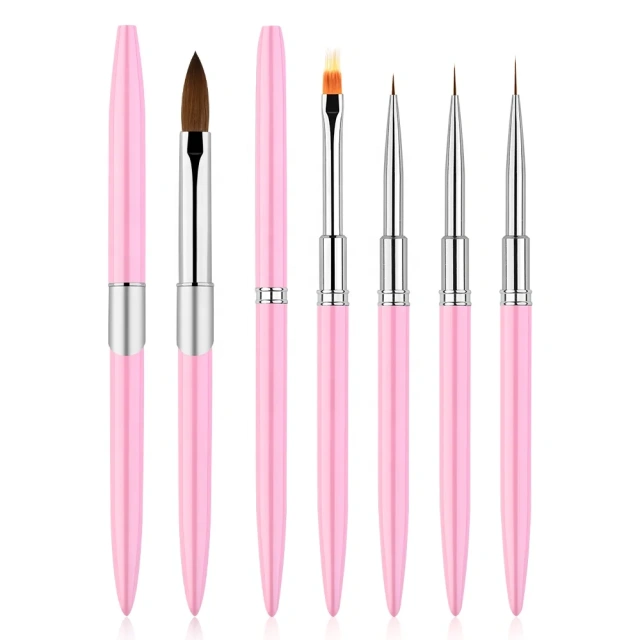 Best Pure Beauty Personalized 100% Kolinsky Sable Pink Nail Acrylic Brush with Manicure Tool UV Gel Nail Art Drawing Pen Kit