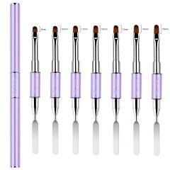 Popular Lavender Custom Logo Metal Handle Nail Art Brush Polish Gel Brush With Scraper