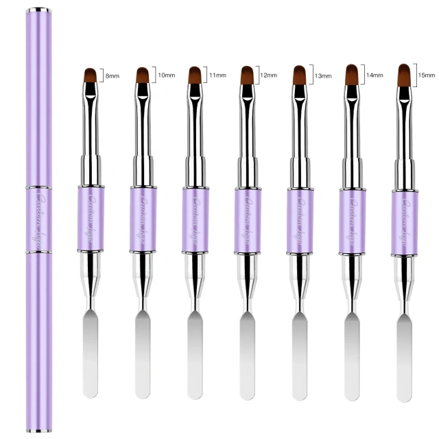 Popular Lavender Custom Logo Metal Handle Nail Art Brush Polish Gel Brush With Scraper
