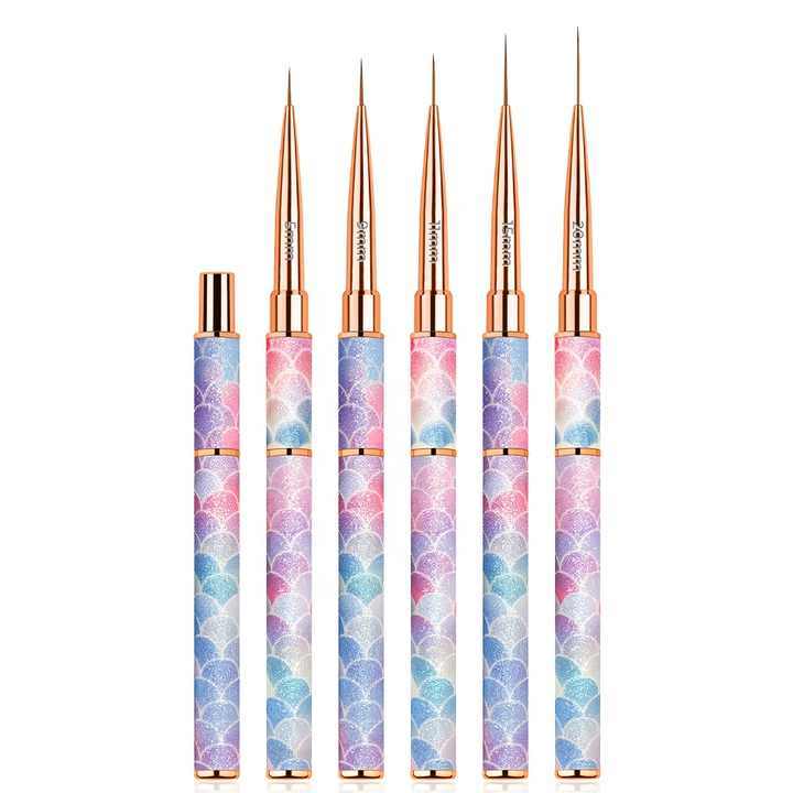 5-9-11-15-20mm Stripe Liner Brush Purple Gradient Metal Nylon Hair Paint Pen Detail Art Nail Liner Brush for Nails