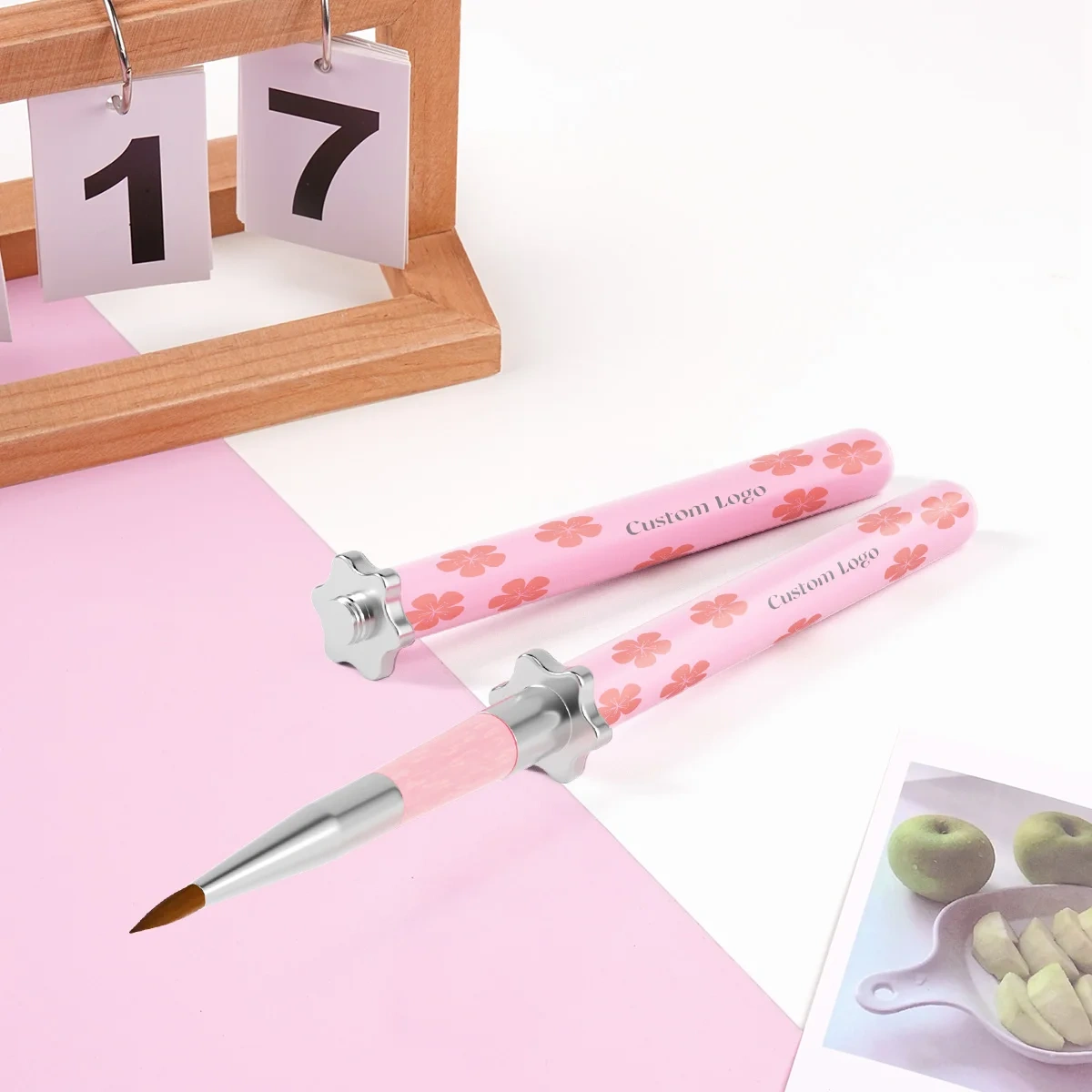 New Arrival Nail Art Brush Set Custom Pink Peach Blossom Printing 5 Pieces Detail Nail Art Brushes Nylon Nail Art Liner Brush