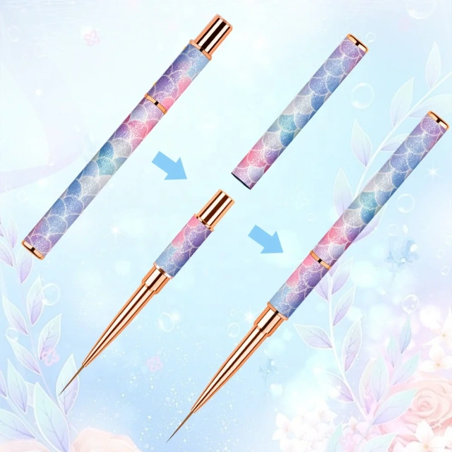 5-9-11-15-20mm Stripe Liner Brush Purple Gradient Metal Nylon Hair Paint Pen Detail Art Nail Liner Brush for Nails