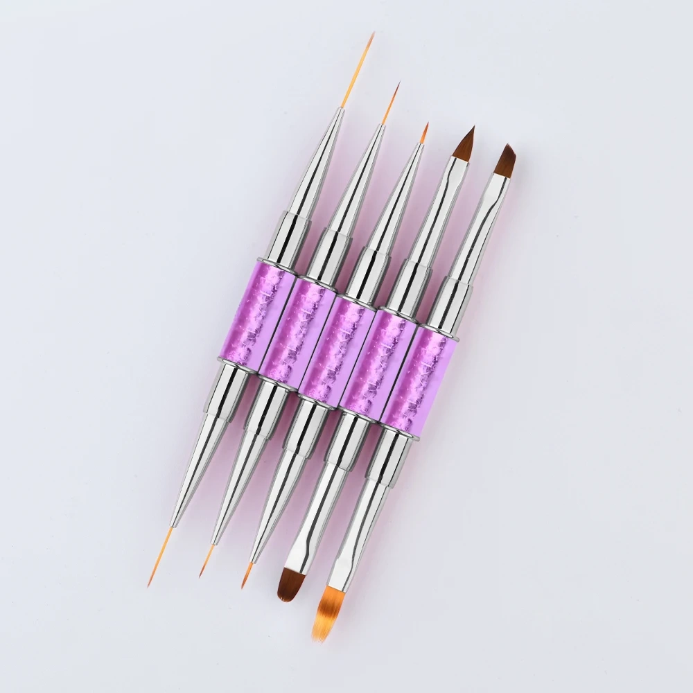 New Design Custom 5 PCS Gel Polish Brush for Nails Gradient Handle 3D Liner Oval Flat Nail Art Brush Set