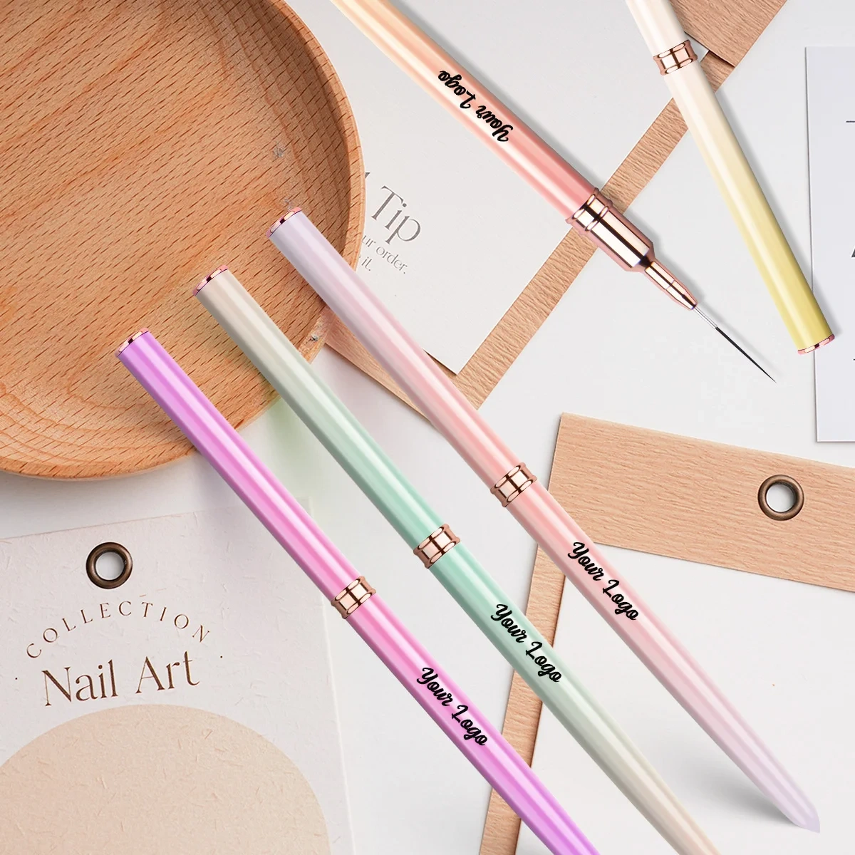 Nail Brush Manufacturer Private Label 7/9/11/15/20mm Striping Brushes 5pcs/set Nail Art Pink Ultra Thin Liner Nail Brushes