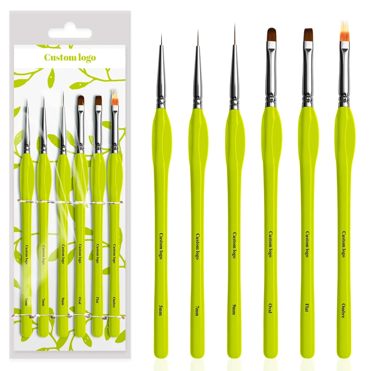 Luxury Olive Green Wooden Triangle Handle 6Pcs Nylon Liner Brush Set Custom Nail Art Brushes