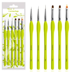 Luxury Olive Green Wooden Triangle Handle 6Pcs Nylon Liner Brush Set Custom Nail Art Brushes