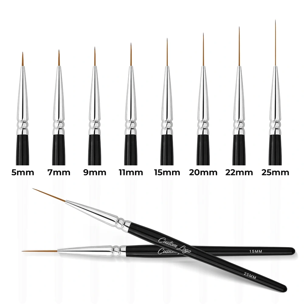 Custom Size Nail Art Liner Brush UV Gel Painting Acrylic Nail Brushes Striping Liner Brushes for Short Strokes Details Elongated