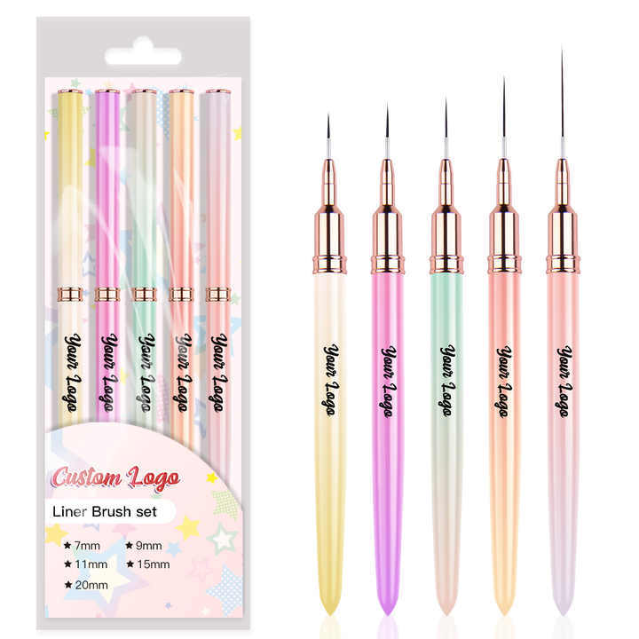 Nail Brush Manufacturer Private Label 7/9/11/15/20mm Striping Brushes 5pcs/set Nail Art Pink Ultra Thin Liner Nail Brushes