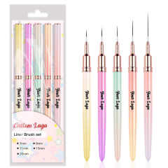 Nail Brush Manufacturer Private Label 7/9/11/15/20mm Striping Brushes 5pcs/set Nail Art Pink Ultra Thin Liner Nail Brushes