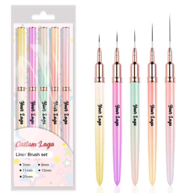 Nail Brush Manufacturer Private Label 7/9/11/15/20mm Striping Brushes 5pcs/set Nail Art Pink Ultra Thin Liner Nail Brushes