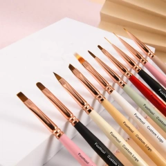 Wholesale Colorful Wooden Handle Nail Brush Set Painting Oval Flat Acrylic Nylon Japanese Nail Art Brush Set