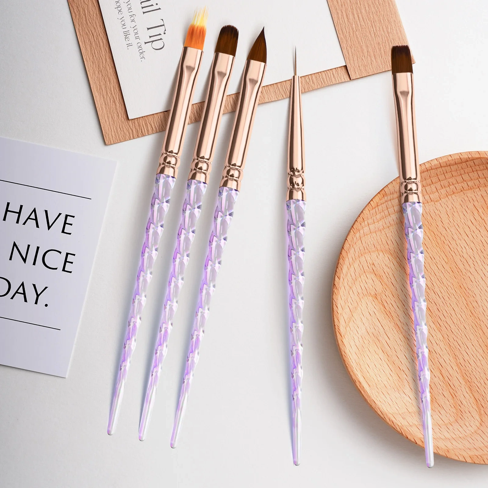 Custom 6Pcs Acrylic Screw Handle Nylon 3D Flat Ombre Oval Nail Art Brushes Set Nail Liner Brush