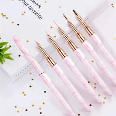 Hot Sale Custom Pink Marble Handle 3D Liner Oval Flat Detail Gel Polish Nail Art Brushes