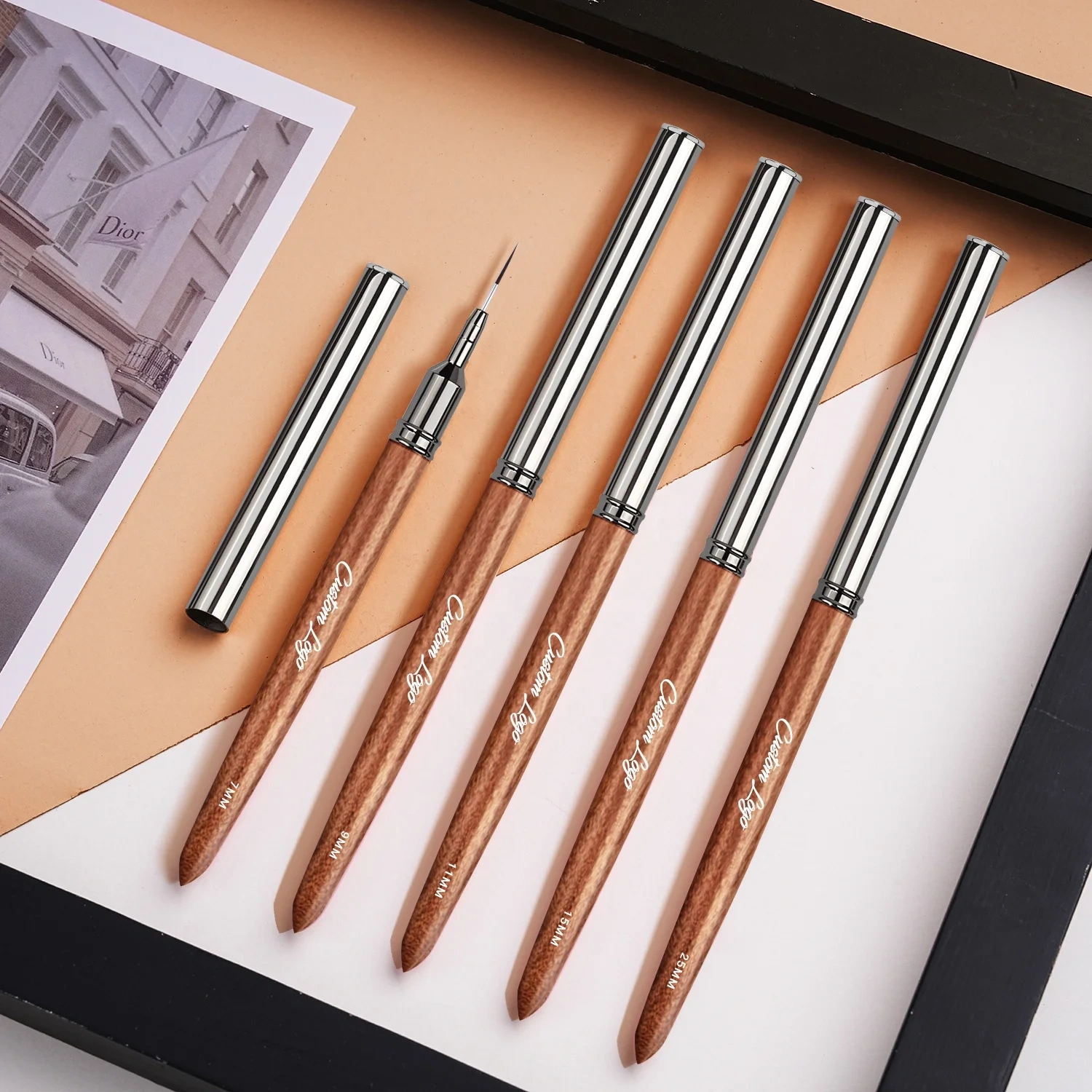 7 9 11 15 20 25mm New extra Thin Liner Brush Synthetic Hair 5pcs Nail Art Brush Set Wood Handle