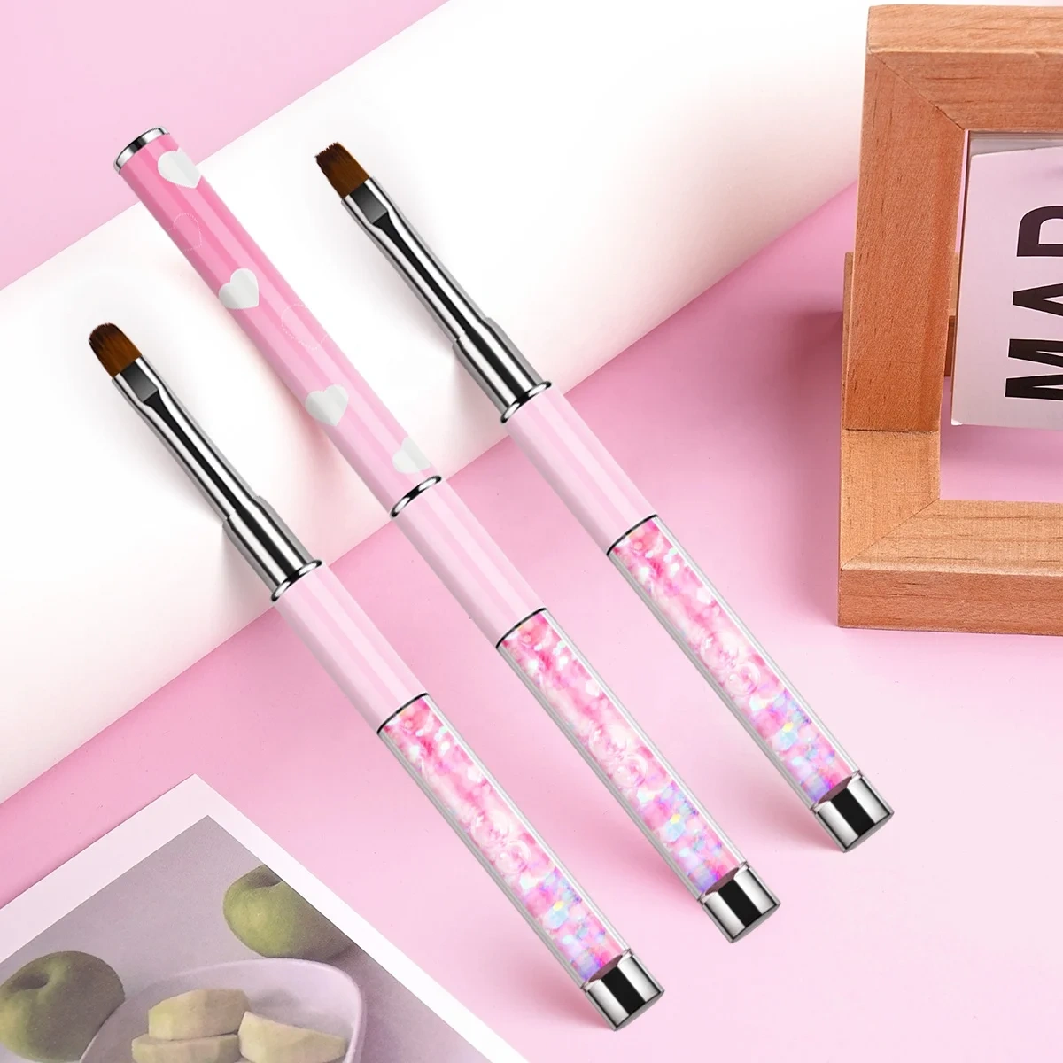 Customized LOGO Kolinsky and Nylon Gold Metal Handle Nail Brush Set Painting UV Gel Nail at Liner Brush