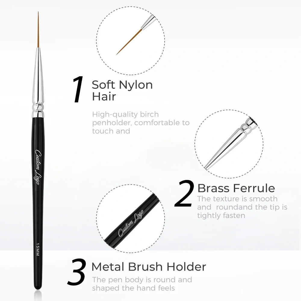 Custom Size Nail Art Liner Brush UV Gel Painting Acrylic Nail Brushes Striping Liner Brushes for Short Strokes Details Elongated