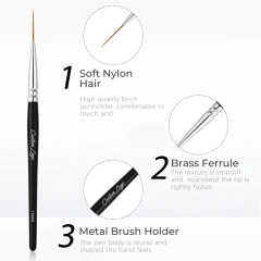 Custom Size Nail Art Liner Brush UV Gel Painting Acrylic Nail Brushes Striping Liner Brushes for Short Strokes Details Elongated