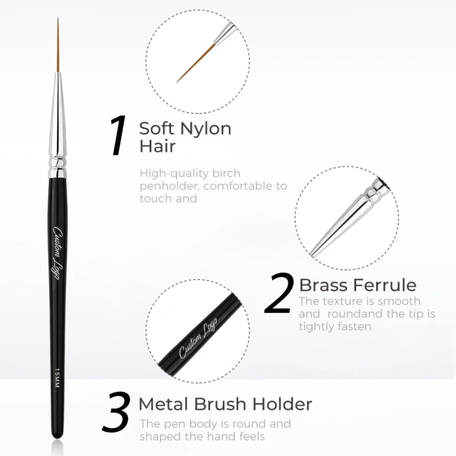 Custom Size Nail Art Liner Brush UV Gel Painting Acrylic Nail Brushes Striping Liner Brushes for Short Strokes Details Elongated