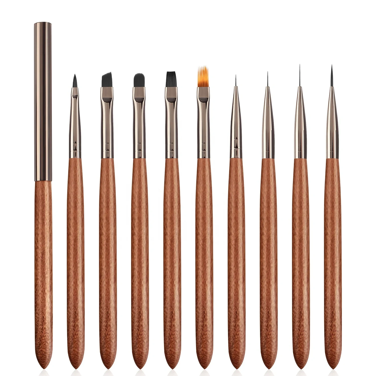 9pcs Set Nylon Hair Gel Nail Brush Set Wood Handle Stroke Liner 7 9 11m Ombre Nail Art Brush