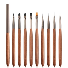 9pcs Set Nylon Hair Gel Nail Brush Set Wood Handle Stroke Liner 7 9 11m Ombre Nail Art Brush