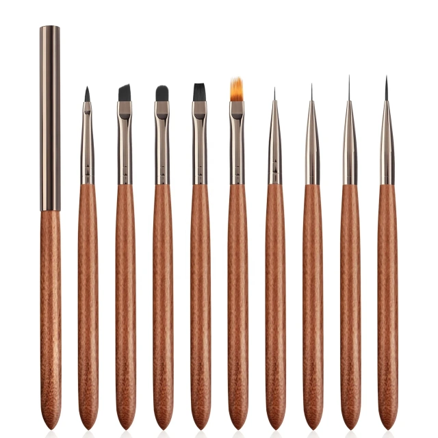 9pcs Set Nylon Hair Gel Nail Brush Set Wood Handle Stroke Liner 7 9 11m Ombre Nail Art Brush