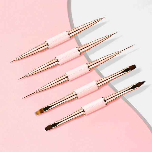 Popular Gradient Pink Double Sided  Liner Nail Art Brushes 5Pcs Stripping Brushes Nail Design Brush Set