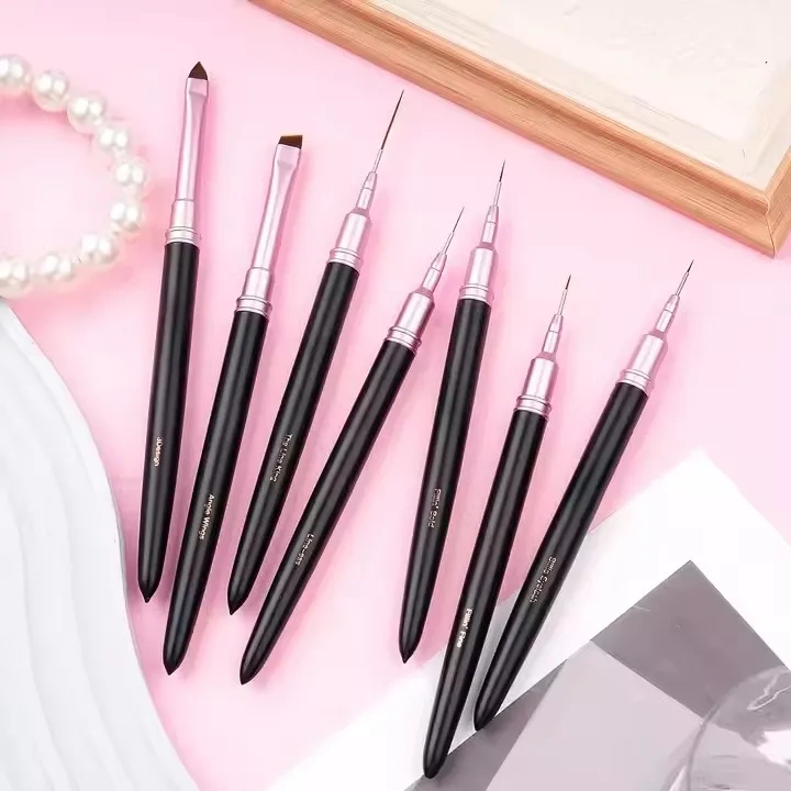 New 2025 Fine Nail Design Brush 7/9/12/15/20mm Metal Handle 7pcs Nail Art Brushes Liner Set for Nail Design