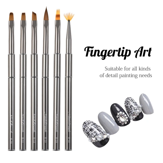 Customized Synthetic Hair Poly Gel Nail Set Travel Metal Sliver Handle  Painting UV Gel Liner Nail Brush Set