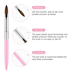Best Pure Beauty Personalized 100% Kolinsky Sable Pink Nail Acrylic Brush with Manicure Tool UV Gel Nail Art Drawing Pen Kit