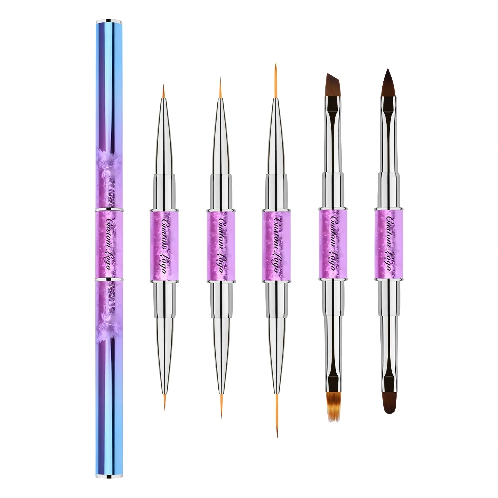 New Design Custom 5 PCS Gel Polish Brush for Nails Gradient Handle 3D Liner Oval Flat Nail Art Brush Set