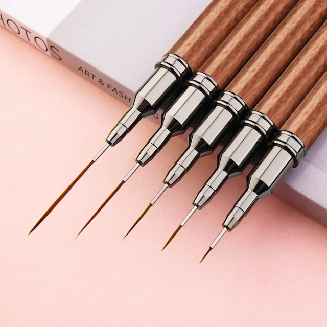 7 9 11 15 20 25mm New extra Thin Liner Brush Synthetic Hair 5pcs Nail Art Brush Set Wood Handle