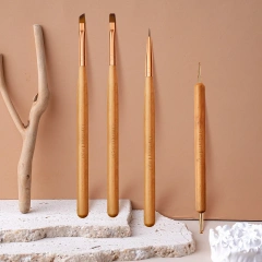 Popular Wooden Handle Double Dotting Nail Art Brushes 4pcs Custom Brushes Nail Design Brush Set