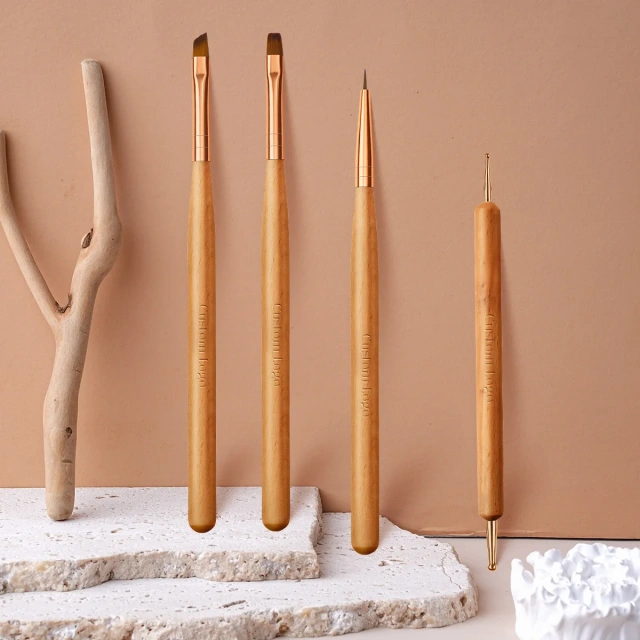 Popular Wooden Handle Double Dotting Nail Art Brushes 4pcs Custom Brushes Nail Design Brush Set